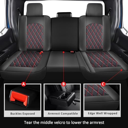 Image of MIROZO Ram Seat Covers Full Set Leather for 2009-2026 RAM 1500 /2500 /3500 | Leather Ram Seat Cover,Waterproof Truck Seat Covers,Red Car Seat Cover,Heavy Duty Seat Cover ith Split Curved Bench 40 /60