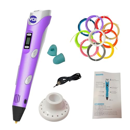 Image of VCR Purple 3D Pen with USB Power | Pack of 3 x 3 Meters + Pack of 10 x 5 Meters in Length | Filament for 3D Pen - Adjustable Temperature for 1.75mm PLA - Perfect for DIY Craft