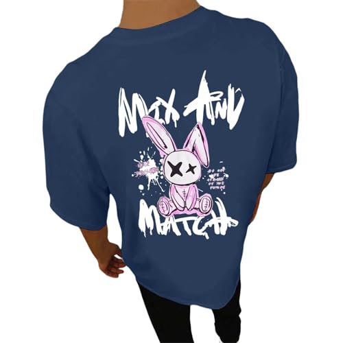 Men's Back Print T Shirts for Men Summer Shirt Short Sleeve T Shirts Fashion Motif Clothing Retro Casual Shirt Boys Tee Crew Neck Large Sizes T Shirt Lightweight Tops, navy, XL