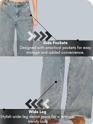 Image of GRECIILOOKS Baggy Jeans for Women | High Waist Wide Leg Stylish for Girls Trendy Women's Pant