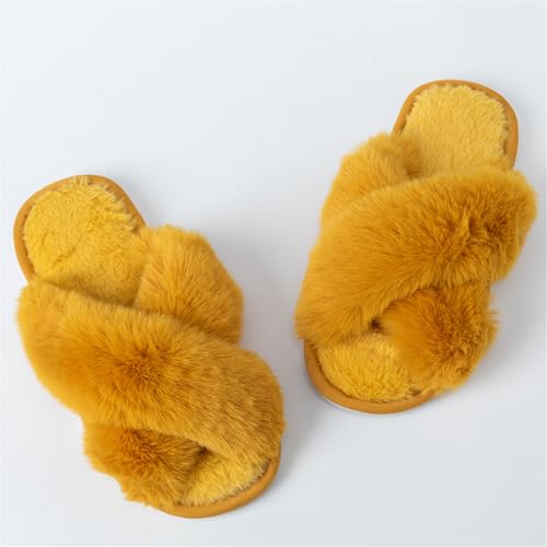 Image of Enteer Women's Slipper Memory Foam Cross Band Fuzzy Slippers Open Toe Cozy House Slippers Cozy Plush Bedroom Indoor Outdoor