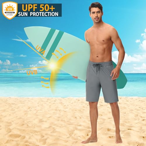Men's 9" Swim Trunks No Liner - Quick Dry Long Board Shorts Bathing Suit Surf Beach Shorts with Zipper Pockets UPF50+4