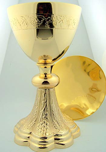 Grape & Wheat Church Chapel Gold Gild Priest Chalice & Paten Pastor Gift 8" Tall