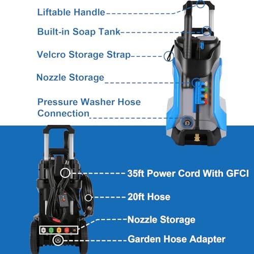 5000 PSI Electric Pressure Washer, 4.0 GPM Powerwash for Home, Car, Patio (Blue)