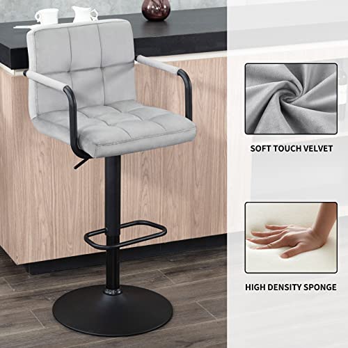 Furnimart Adjustable Bar Stool Swivel Barstools Set Of 2 Counter Stools With Armrest And Footrest Upholstered Bar Chairs For Kitchen And Dining Room (Velvet-Grey) #TOP4
