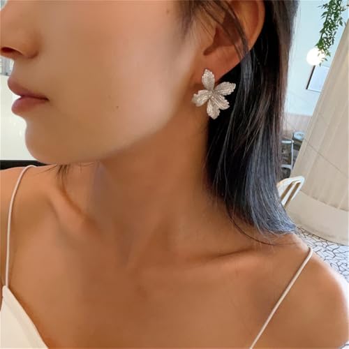 Luxury Big Flower Cubic Zirconia Crystal Statement Stud Dangle Earrings for Women Dainty 925 Sterling Silver Post Diamond Petal Large Flowers Huggie Studs Hypoallergenic Fashion Trendy Jewelry4