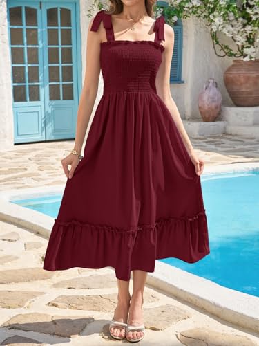 Image of Imily Bela Womens Summer Floral Maxi Dress Boho Tie Strap Sleeveless Smocked A Line Beach Sundress Long Dresses
