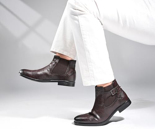 Image of LOUIS STITCH Mid-Top Ankle Shrunken Chelsea Boots for Men | Men's Slip-On Boots with Side Buckle | Casual and Semi Formal Chelsea Boots for Men | LSLXSHCLB