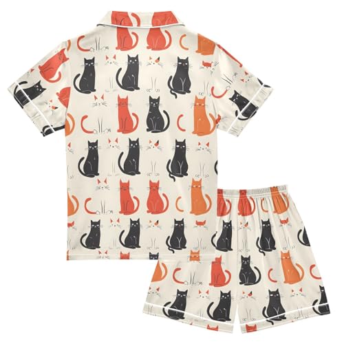 ALAZA Cat Kitten Animal Line Satin Pajamas Set Short Sleeve Button Down Sleepwear Summer Pjs 2 Piece2