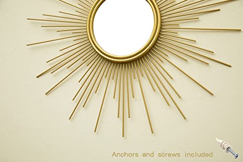 Maikailun Sunburst Mirror, 24" Boho Mirror, Gold Sun Decorative Mirrors For Wall Decor, Small Mid Century Modern Small Living Room #TOP6