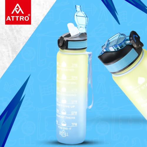 Image of ATTRO Prime Motivational Water Bottle-Set of 2-Blue Yellow-1L