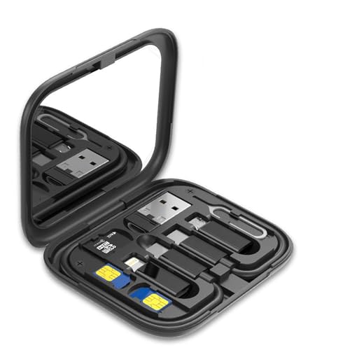 AOUZOVLI USB Adapter Set,6-in-1-Datenkabel-Aufbewahrungsbox,USB C Adapter Set,Klein und Tragbar,Geeignet für Mobiltelefone,Kameras Usw (Schwarz)