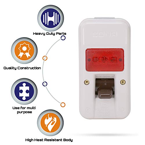Image of CONA 2381 ISI Mark Gold Surface D.P. Switch 32 Amperes with Indicator 240V Milky White Heavy Duty Double Pole switch (Single Pack)|D.P. Switch Surface|Electricial part|Durable D.P Surface, Large