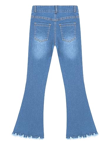 Hularka Kids Girls Ripped Holes Bell Bottom Jeans Juniors Casual Washed Flare Denim Pants Elastic Waist Denim Trousers4