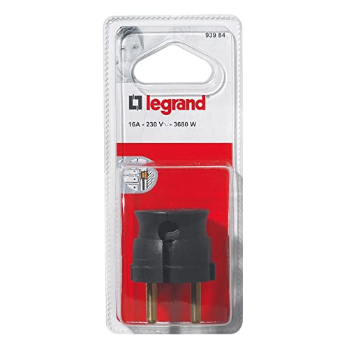Legrand LEG93984 Französischer Stromstecker, Stecker-Typ E, 16 A, besonders flach, seitlicher Ausgang, Schwarz