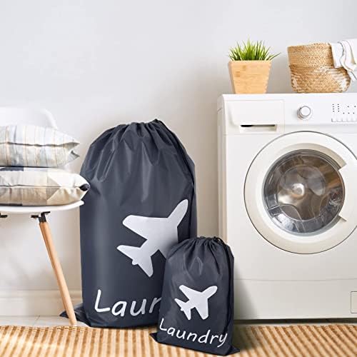 Shappy 4 PiecesTravel Laundry Bags, Travel Organizer Bag with Nylon Drawstring Machine Washable Dirty Clothes Blue Grey Mat Bags Accessories for Hamper Basket Camp Home College Dorm