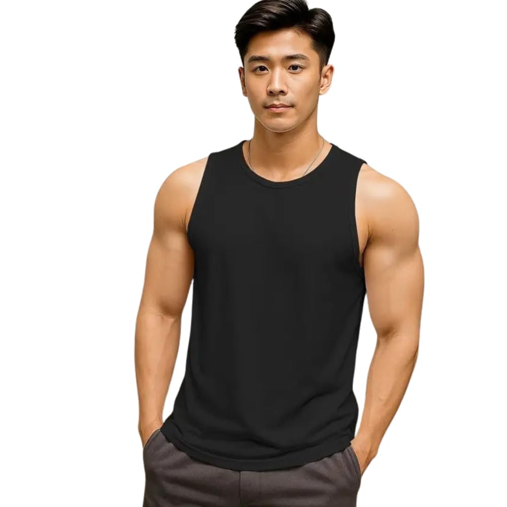 Men Sleeveless Tank Top Athletic Gym Vest Round Neck Inner Fit Cotton Blend Workout Under Wear for Training Fitness Sports Casual Use