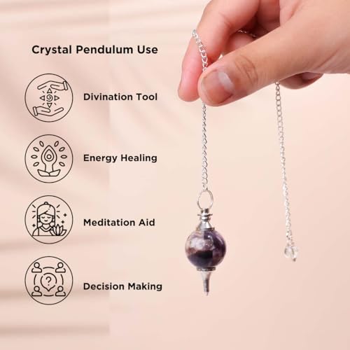 Image of Natural Amethyst Healing Crystal Pendulum | Positive Gemstone Pendulum Dowser for Spiritual Practices | Healing Crystals for Reiki, Meditation, Chakra Balancing | Feng Shui Vastu Decor