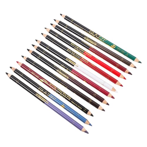 WRITWAA 12 Piezas Lápiz De Cejas De Doble Punta Revestimientos Tinte Transatlántico Frente Negro Lápiz De Ojos Bolígrafo Mancha Impermeable Oscuro Sacapuntas Delineador De Labios De Madera