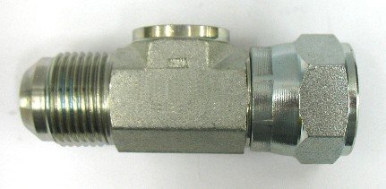 AF GP-6504-06-06-4 - 3/8 Male JIC (9/16''-18 Threads)x 3/8 Female JIC (9/16''-18 Threads) x 1/4 Female O-Ring Boss (7/16''-20 Threads) - GagePort Fitting