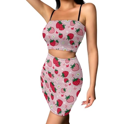 Image of Biyejit Women's 2 Piece Summer Outfits Spaghetti Strap Crop Tops and Bodycon Mini Skirt Dress Set Plus Size S-4XL