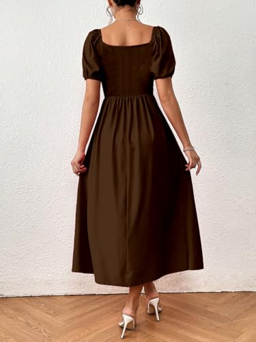 Image of Aahwan Black Raffinea Puff Sleeve High Slit Maxi Outfit Dress for Women's & Girl's