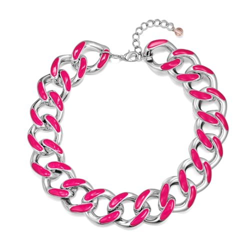 WOWORAMA Acrylic Link Chain Necklace for Women Pink Resin Chunky Statement Necklace Punk Hip Hop Chain Exaggerated Choker Collar Necklace