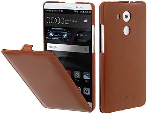 StilGut UltraSlim Case, Funda de Piel auténtica con función Smart-Cover para el Huawei Mate 8, Cognac