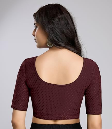 Image of TRENDMALLS Women's Dobby Pure Cotton Elastin Stretchable Readymade Round Neck Elbow Length Sleeves Blouse Choli Stylish Saree Blouse Ready to Wear