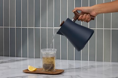Image of Fellow Corvo EKG Electric Tea Kettle - Electric Pour Over Coffee and Tea Pot-Quick Heating Electric Kettles-Temperature Control & Built-In Brew Timer-Stone Blue with Walnut Handle-0.9 Liter