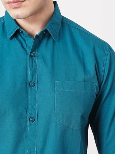 Image of The Indian Garage Co Men Slim Fit Solid Full Sleeves Cutaway Collar Casual Shirt