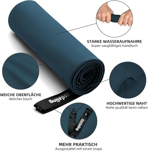Mikrofaser Handtuch 3er Set - Groß 200×100cm & 2 Klein 80×40cm, Schnelltrocknend Microfaser Sporthandtuch, für Reisehandtuch, Badetuch, Fitness & Sport Handtücher und Strandtuch (Dunkelblau) – Bild 7