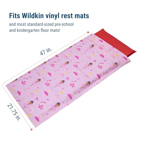Image of Wildkin Kids Cotton Nap Mat Cover for Girls - Soft Replacement Cover with Sewn-in Flap, Fits 1.5 inch Vinyl Sleep Mats, Machine Washable, Daycare & Preschool, Ages 2-6 - Ballerina