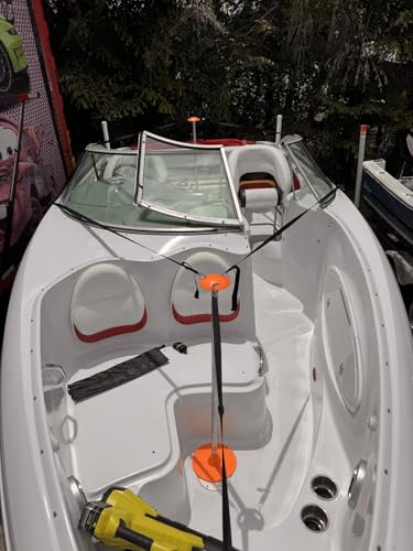 Image of 2 Pack Adjustable 1-1 /8 inch D Load-Bearing Steel Boat Cover Support Pole System with Anti-UV Straps, Storage Bag and 9 inch D Stable ABS Base for Pontoon /Jon Boat Cover /Bimini Tops