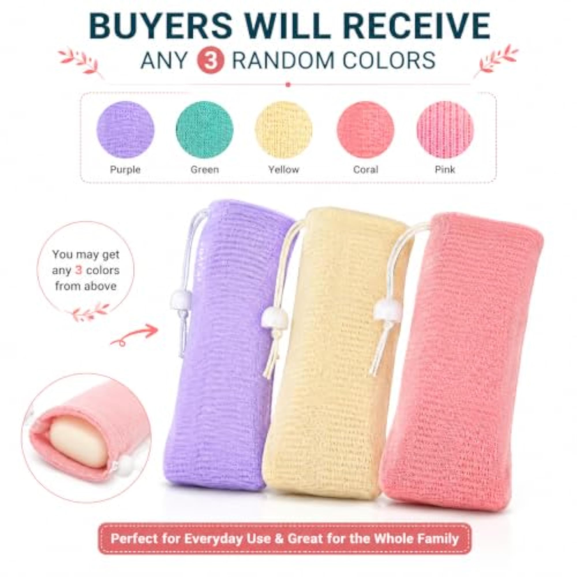3 PCS Exfoliating Mesh Loofah Soap Saver Pouches for Bath & Shower