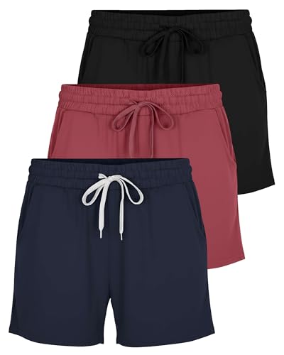 Image of Real Essentials 3 Pack: Womens Ultra-Soft Athletic Lounge Casual Sweat Shorts with Pockets (Available in Plus Size)