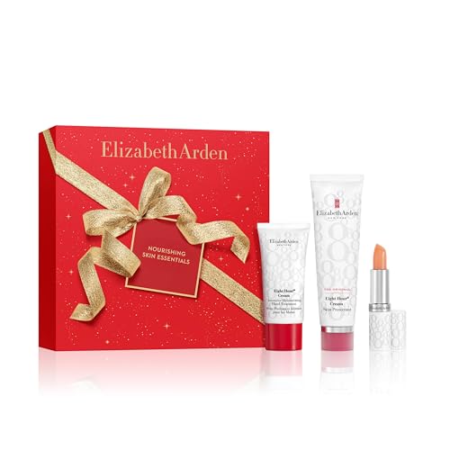 Elizabeth Arden - Eight Hour Nourishing Skin Essentials Caja Regalo 3 Piezas, Balsamo Labial Con Protector Solar SPF 15, Crema de Manos y Skin Protectant, Skincare para Regalos Originales Para Mujer