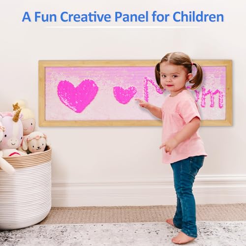 Image of Flenpptly Sensory Wall | Sensory Wall Panel for Kids | Sequin Fabric Sensory Wall | Sequin Sensory Wall Frame | Sequin Flip Fabric | Sensory Wall Panel | Wall Sensory Board (Pink)