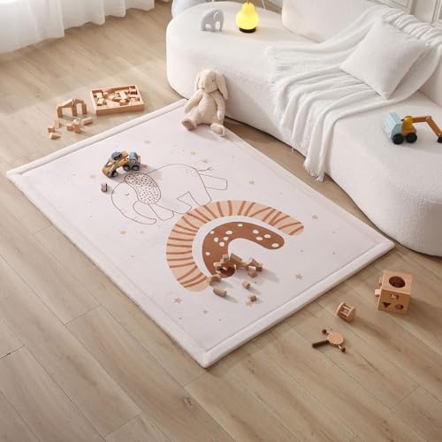 Image of Hakuna Matte CloudSoft Baby Play Mat for Floor 47 x 67 Rainbow Elephant | Coral Velvet high-density foam Rug for Crawling Cozy Play - Non-Slip, Water-Resistant, Easy-Care Tummy Time Mat