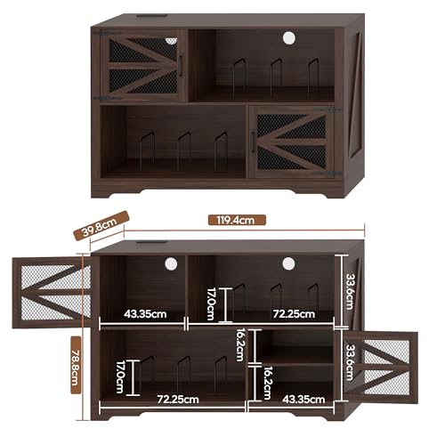 Miniatura 2 de Aeasyg Mdf Mueble Para Discos De Vinilo Con Acabado Nogal,Soporte Para 500 Vinilos, 2 Enchufes 2 Usb, Antivuelco, Mueble Compacto Para Salón Y Tocadiscos,Color Nogal 120 40 80cm