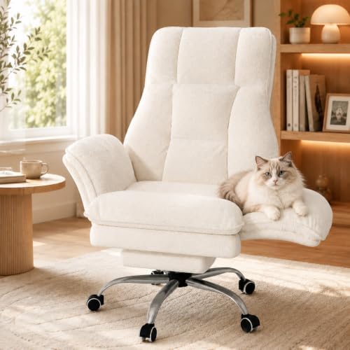 Big and Tall Office Chair with Footrest, Teddy Fleece Ergonomic D...