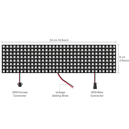 Image of SEZO 2 Pack LED Matrix WS2812B RGB 5050SMD 8x32 256 Pixels Digital Flexible Individually Addressable Screen for Arduino LED Programmed Screen Image Full Color Lighting DC5V
