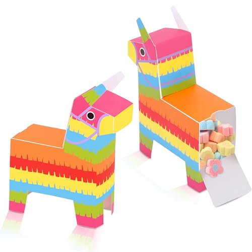 KARAQY Mini Donkey Piñata Treat Boxes Craft Kit - 12 Pcs DIY Fiesta Pinata Party Favor Candy Gift Box, Cinco de Mayo Paper Craft Supplies