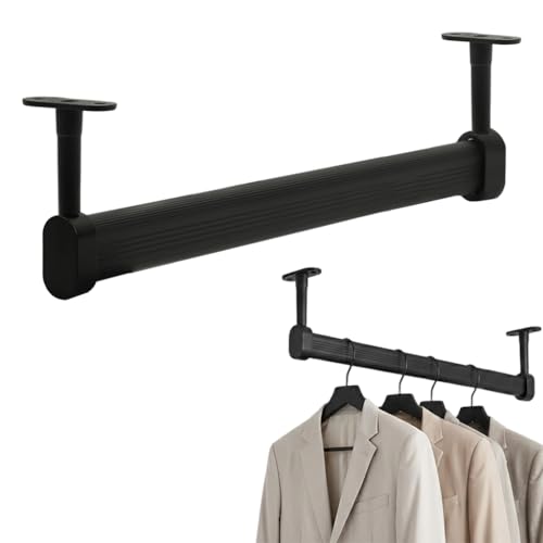 Image of HASTHIP Wardrobe Hanger Rod - 50cm Adjustable Heavy Duty Aluminum Closet Rod Wardrobe Rods for Hanging Clothes Adjustable Spacing Design, with Pre-punched Mounting Plates & Screws