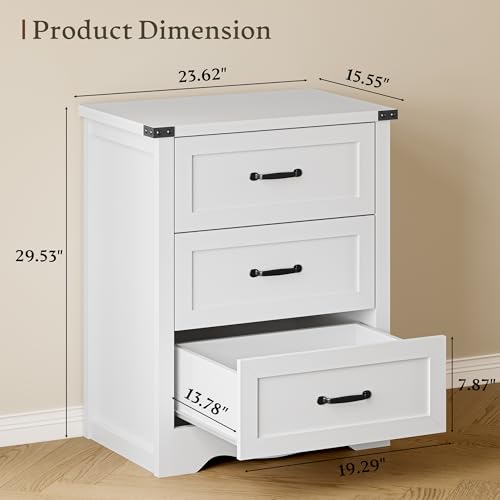 Image of BORNOON 3-Drawer Dresser for Bedroom, Small Wooden Chest of Drawers with Metal Handles, Narrow Storage Cabinet with Anti-Tipping Design, Sturdy Dresser Organizer for Closet, Living Room, Entryway