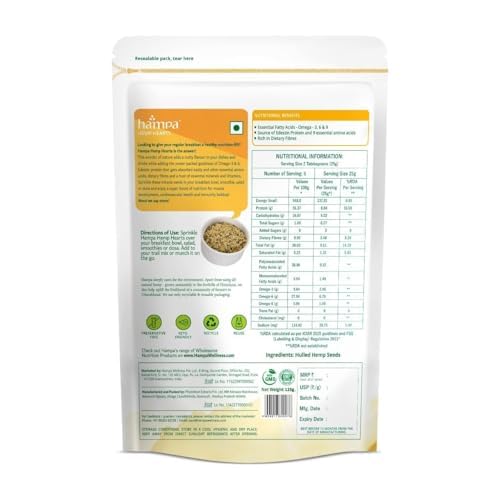 Image of Hampa Hemp Hearts -125g, Pack of 2 | Shelled Hemp Seeds for Eating