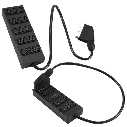Ksrnsne 2Pcs Séparateur Péritel 5 Voies 21 Broches, Connecteur Adaptateur Péritel 21p Mâle à 5 Femelles, Péritel 5, Une Division en Cinq Lignes de Câble