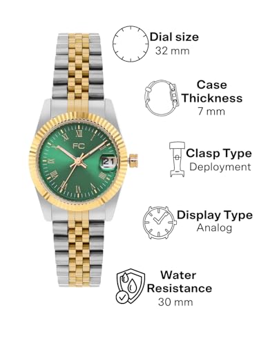 Image of French Connection Alice | Green Round Dial | Roman Numerals | Date Display | Analog Watch for Women - FCN00085G