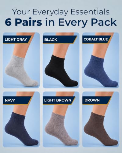 Image of Pembrook Ankle Diabetic Socks for Women & Men | 6 Pairs | Wide Non Binding Socks Quarter Length | Edema Neuropathy Socks