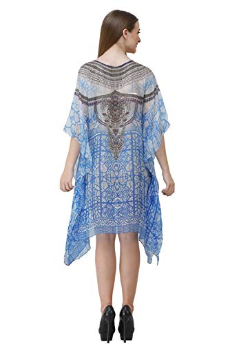Image of RAVI RAJORIA Georgette Digital Printed Beach Wear Kaftan Blue Free Size R800 | Multi Color 2